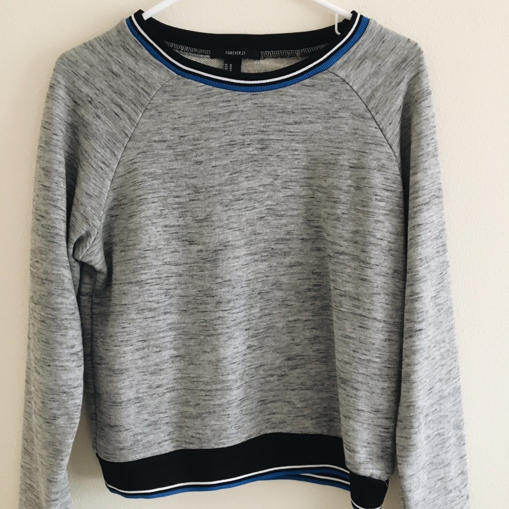 Grey Sweater w/ Black, blue & White detail